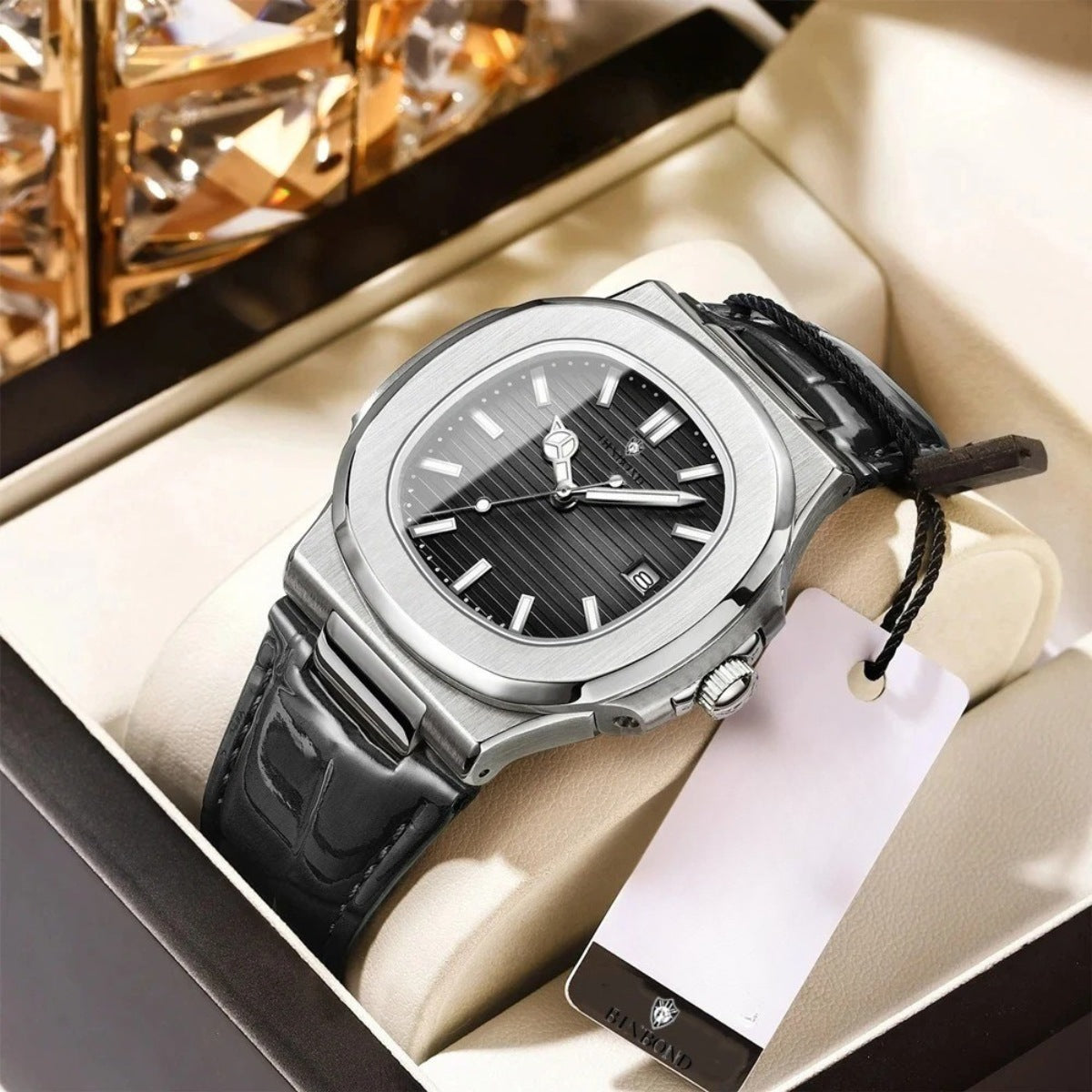 Montre Luxe en cuir noir