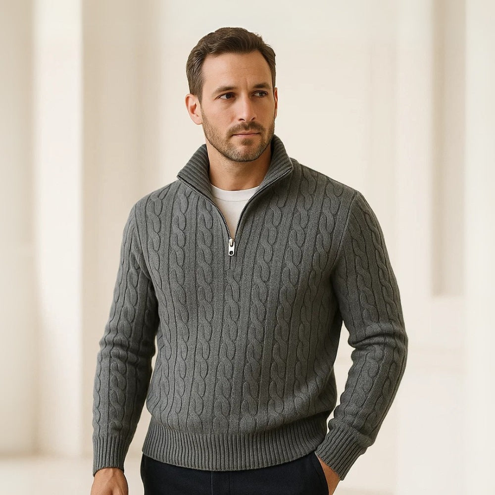 Pullover Fontaine Herren Strick Stehkragen Halb-Reißverschluss