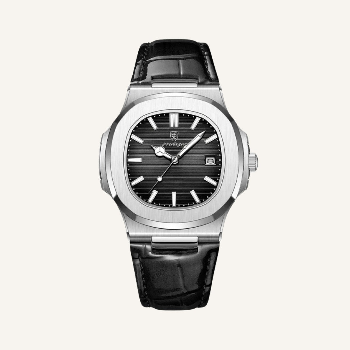 Uhr Luxe Schwarz Leder