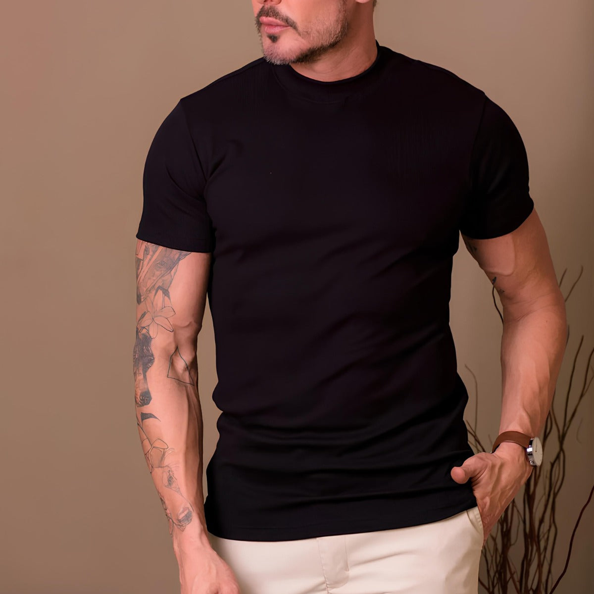 T-shirt Clarence pour homme à col haut côtelé