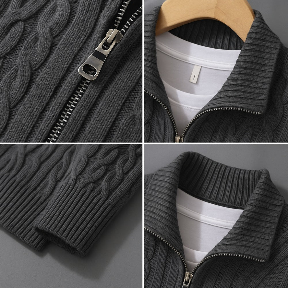 Pull Fontaine pour homme en maille à col haut et demi-fermeture éclair