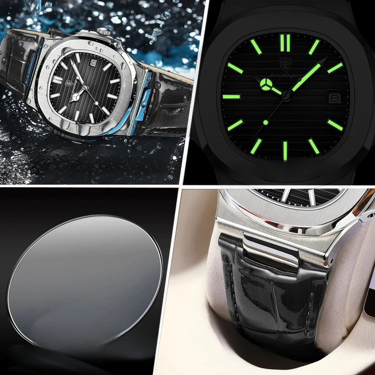 Montre Luxe en cuir noir