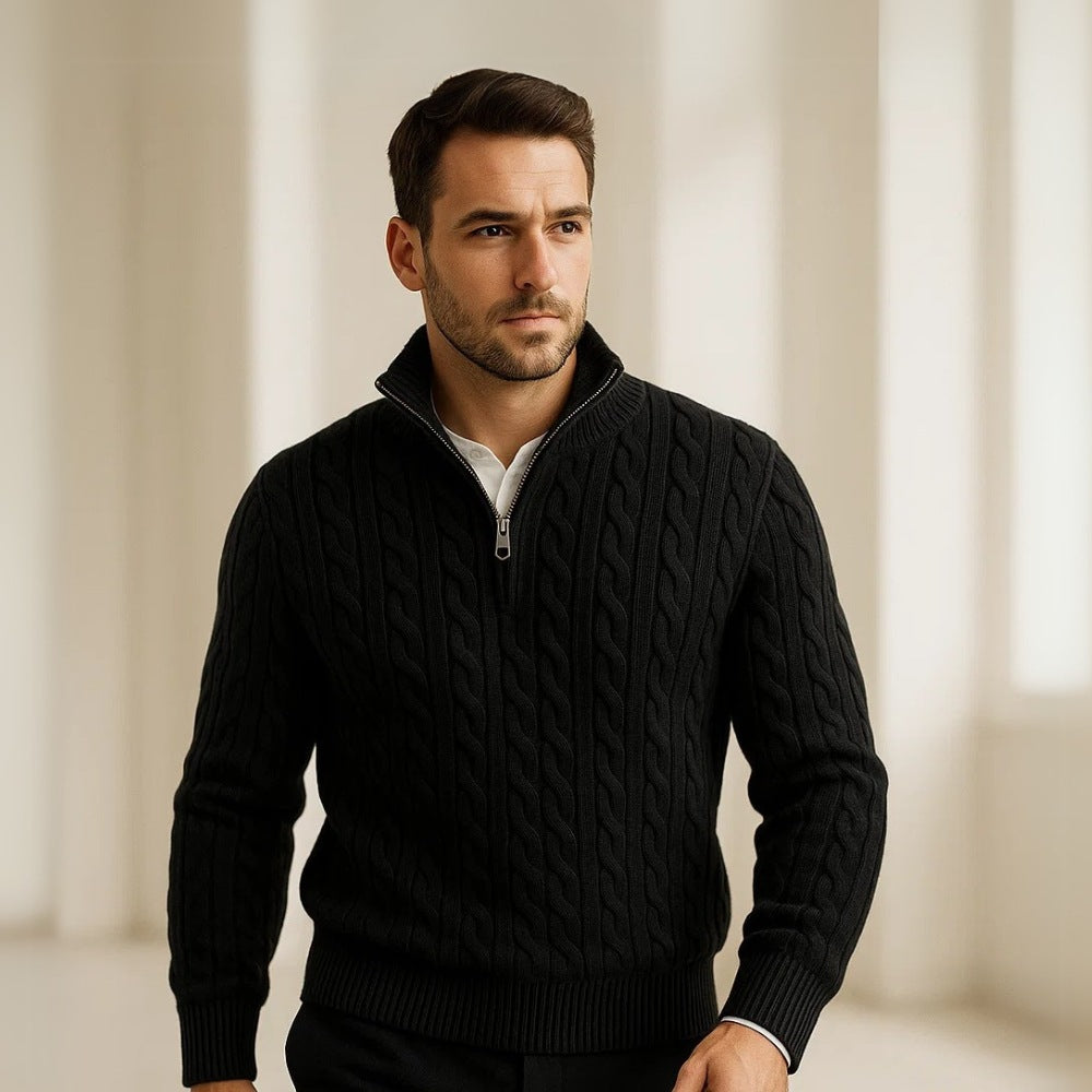 Pull Fontaine pour homme en maille à col haut et demi-fermeture éclair